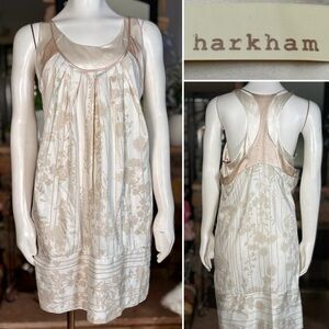 Harkham Tan & Cream 2 Layer Drop Waist Racerback Satin and Cotton Dress, Sz 10
